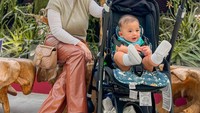 <p>Nah, kalau ini foto ketika berada di Gardens by the Bay. Nathalie mengenakan <em>outfit</em> bernuansa coklat. Sedangkan <em>baby</em> Adzam memakai baju hijau dan bergaya di atas stroller-nya. (Foto: Instagram @nathalieholscher)</p>