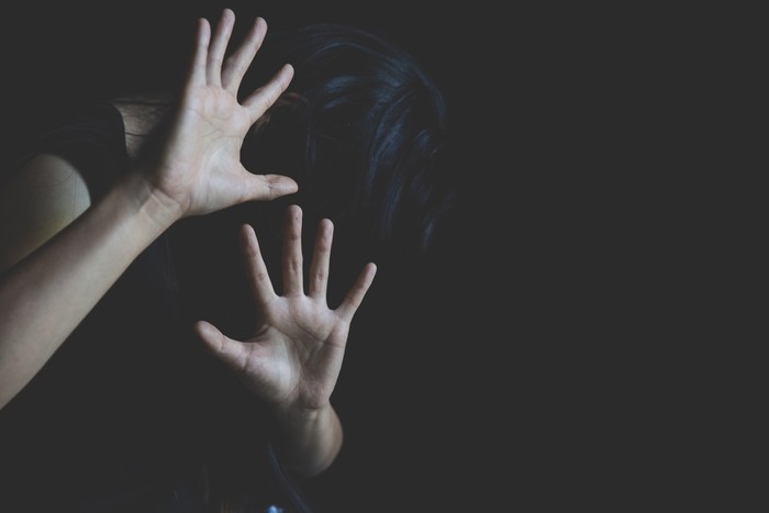 Woman hand sign for stop abusing violence,  human trafficking, stop violence against women, Human is not a product. Stop women abuse, Human rights violations.