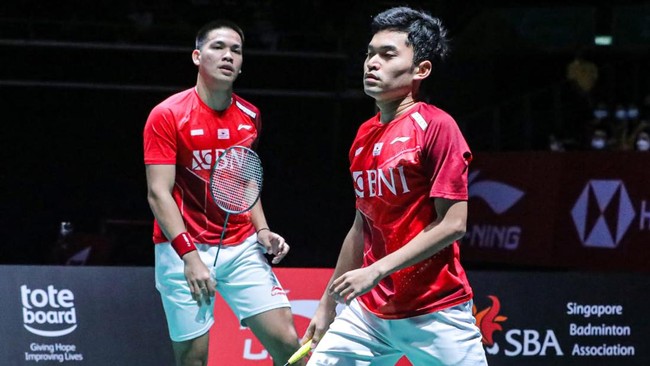 Ganda putra Indonesia Leo Rolly Carnando/Daniel Marthin menang dramatis di babak pertama Denmark Open 2022.