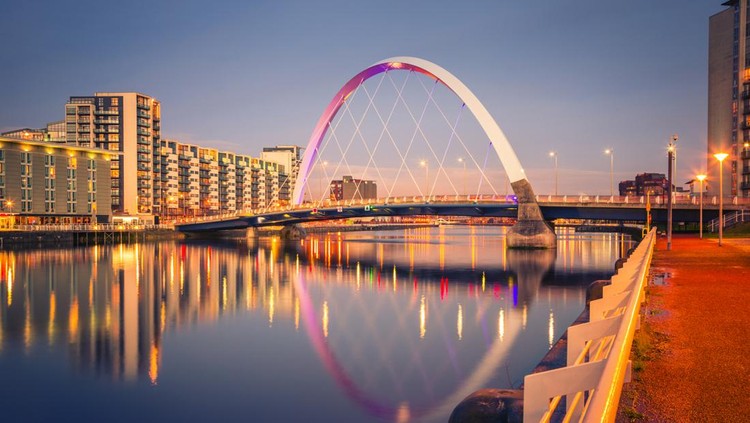 The Finnieston Bridge over the River Clyde in Glasgow - also known as the Clyde Arc and, less formally, the 