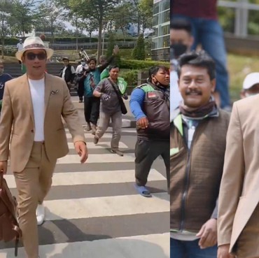 7 Gaya Kocak Ridwan Kamil Tampil di Citayam Fashion Week Bareng Para Ojol