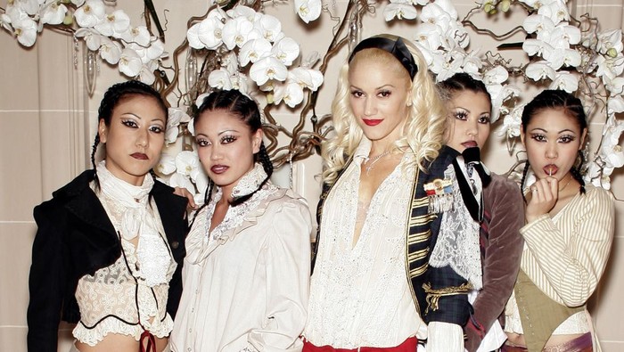 Gwen Stefani and the Harajuku girls during Paris Fashion Week Ready to Wear - Fall/Winter 2005 - Harpers Bazaar Party - Inside Arrivals at Plaza Athene in Paris, France. (Photo by Jean Baptiste Lacroix/WireImage)
