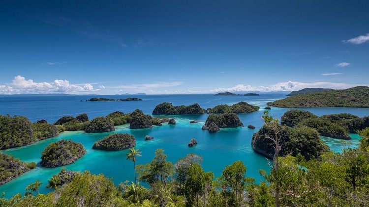 New view point at Penemu island,Raja Ampat.It's very nice wood terrace and stair just built in 2014