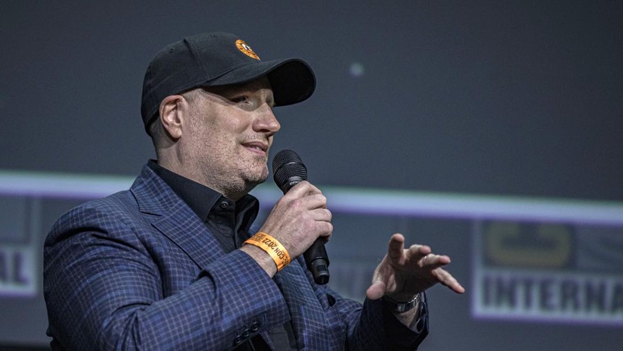Kevin Feige SAN DIEGO, CALIFORNIA - JULY 23: Kevin Feige speaks onstage at the Marvel Cinematic Universe Mega-Panel during 2022 Comic-Con International Day 3 at San Diego Convention Center on July 23, 2022 in San Diego, California. (Photo by Daniel Knighton/Getty Images)