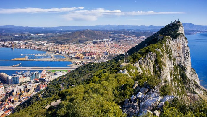 Rock of Gibraltar in southern part of Iberian Peninsula.