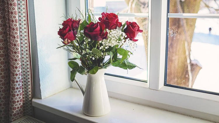 Ilustrasi Tes Kepribadian Vase of fresh red roses at the bright window