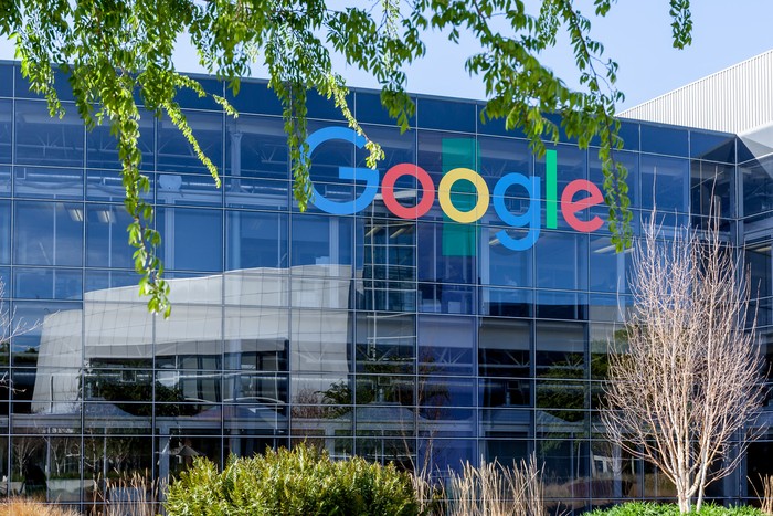 Mountain View, California, USA - March 29, 2018: Google sign on the building at Google's headquarters in Silicon Valley . Google is an American technology company in Internet-related services and products.