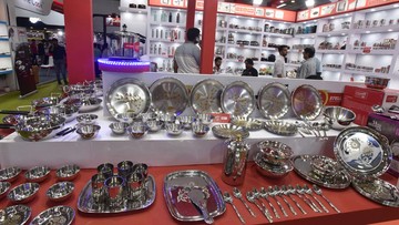 1241920717 NEW DELHI, INDIA JULY 15: People visit at Indias biggest integrated Housewares & Home Appliances Trade Fair 2022, at Pragati Maidan, on July 15, 2022 in New Delhi, India. it is an international exhibition on Houseware, Kitchenware, Tableware, Hotelware, Glassware, Plasticware, Thermoware, Utensils, Kitchen Appliances, Crockery, Home Appliances & Stainless Steel Industry. (Photo by Sonu Mehta/Hindustan Times via Getty Images)