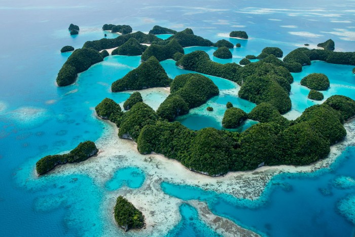 ROCK ISLANDS, PALAU - AUGUST 26: Aerial shots of the Rock Islands in Palau on August 26, 2015. (Photo by Benjamin Lowy/Getty Images)