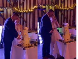 Pria Ini Potong Kue Pengantin Rp 8 Juta dengan Cara Nyeleneh