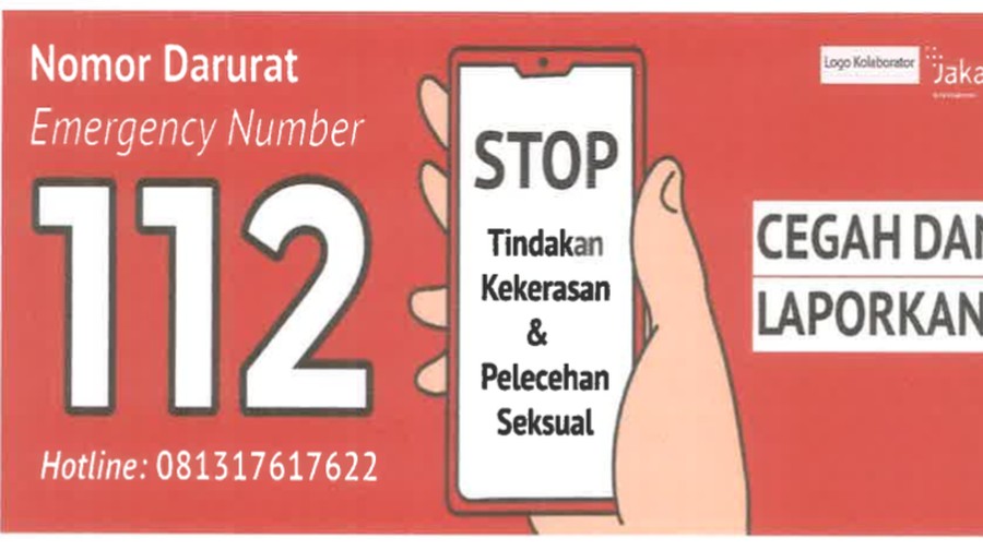 Stiker nomor darurat pelecehan seksual Jakarta Siaga 112 dan P2TP2A. (Dok Dishub DKI)
