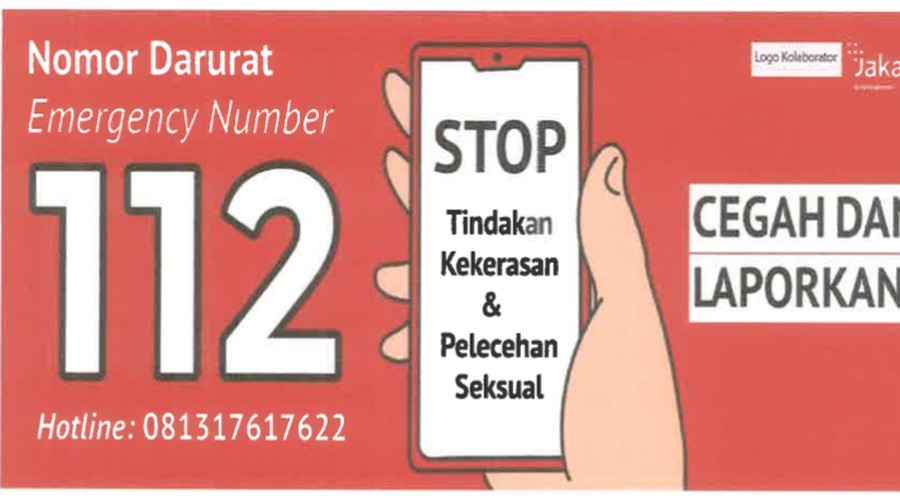 Stiker nomor darurat pelecehan seksual Jakarta Siaga 112 dan P2TP2A. (Dok Dishub DKI) Stiker nomor darurat pelecehan seksual Jakarta Siaga 112 dan P2TP2A. (Dok Dishub DKI)
