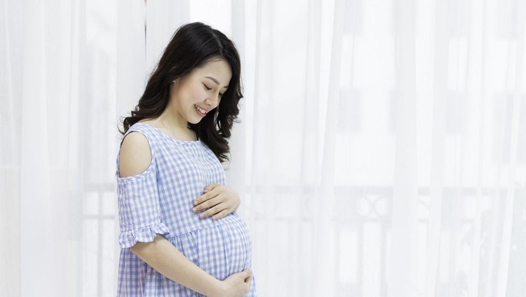 Ilustrasi Hamil di Atas 35 Tahun Beautiful woman holding her pregnant belly by the window