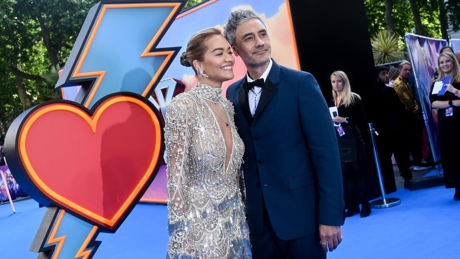 LONDON, ENGLAND - JULY 05:  Rita Ora and Taika Waititi attend the UK Gala Screening of Marvel Studios' Thor: Love and Thunder at Odeon Luxe Leicester Square on July 05, 2022 in London, England. (Photo by Gareth Cattermole/Getty Images for Disney)