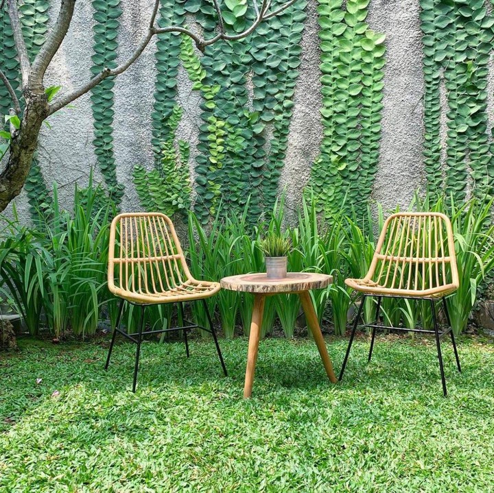<p>Tantri juga memiliki halaman yang cukup luas dipenuhi dengan rumput hijau dilengkapi dengan kursi rotan dan meja kayu. Selain itu, tembok halaman rumahnya juga dihiasi dengan tanaman rambat. (Foto: Instagram@ardanaff)</p>