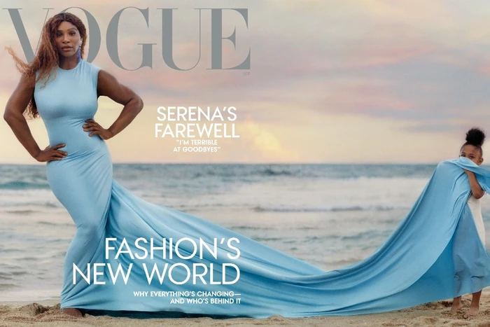 Serena Williams bersama sang Putri, Olympia tampil di cover Vogue edisi September 2022. Ia terlihat elegan memakai gaun biru rancangan Balenciaga. Pada wawancaranya, ia juga mengumumkan keputusannya untuk pensiun dari tenis. Foto: Luis Alberto Rodriguez/Vogue