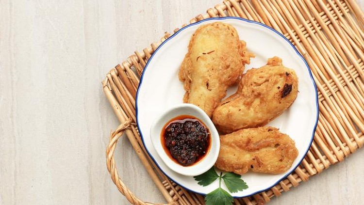 Pisang Goreng Sambal Roa or Fried Banana with Sambal Roa is One of the Typical Culinary Delights from Manado Indonesia, Top View