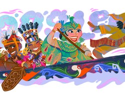 Kolaborasi Tradisi Pacu Jalur-Penari di Google Doodle HUT ke-77 RI