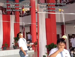 Kocak! Anak SMA Ini Bawa Nasi Ayam Saat Lomba Makan Kerupuk