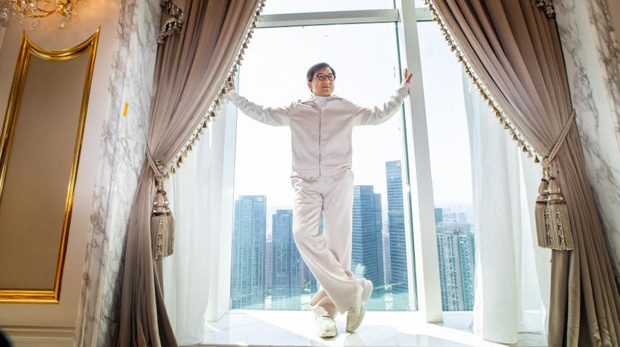 HANGZHOU, CHINA - MAY 03: Actor Jackie Chan visits a real estate named 'ONE53' as a spokesperson on May 3, 2022 in Hangzhou, Zhejiang Province of China. (Photo by VCG/VCG via Getty Images)