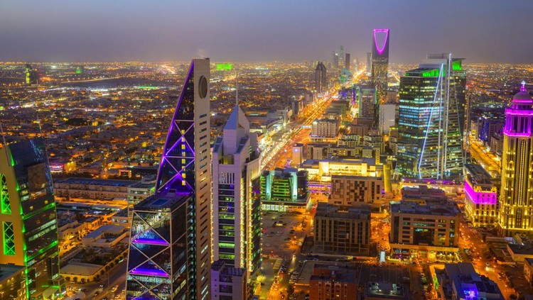 Elevated view over Riyadh. Saudi Arabian capital city at night.