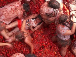 130 Ton Tomat Segar Dilempari Warga di Festival Tomatina Spanyol