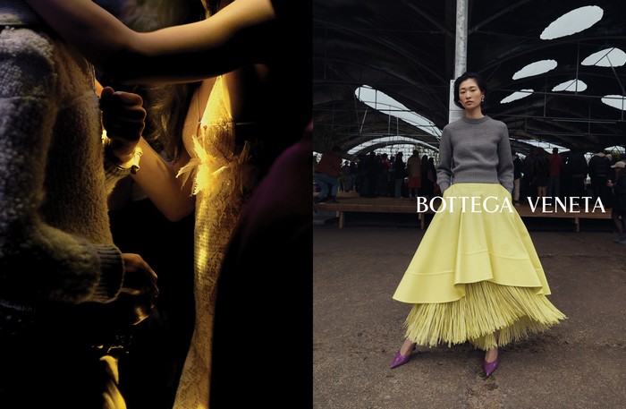 Untuk konsep foto ad campaign pertamanya, Matthieu Blazy mencoba menampilkan spirit kolektif dengan menggandeng sejumlah fotografer dan model. Menampilkan koleksinya dalam berbagai latar dari mulai backstage fashion show hingga suasana di Horst Festival, Belgia. Foto: Courtesy of Bottega Veneta