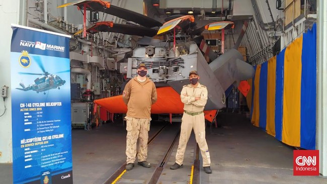 Kapal perang Kanada, HMS Winnipeg, bersandar di Pelabuhan Tanjung Priok, Jakarta Utara sejak Rabu (31/8). Komandan kapal izinkan awak media masuk.