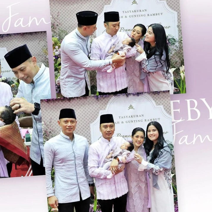 <p>Lahir pada 22 Juli lalu, Aliya Rajasa dan Ibas Yudhoyono menggelar tasyakuran akikah serta gunting rambut untuk anak keempatnya, Alisha Prameswari Yudhoyono. (Foto: Instagram @jejak.eby, @ruby_26)<br /><br /><br /></p>