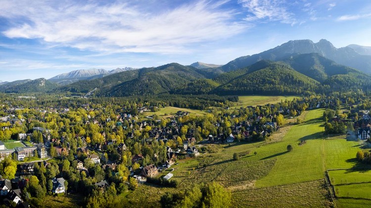 Holidays in Poland - aerial view of the Zakopane and Tatra Mountains