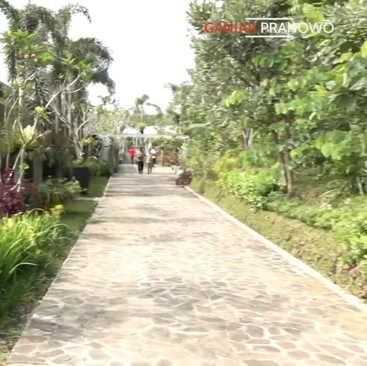 <p>Rumah yang luas ini juga memiliki jalan setapak dan dilengkapi dengan tanaman hijau yang ada di pinggir kanan dan kirinya. (Foto: YouTube Ganjar Pranowo)</p>