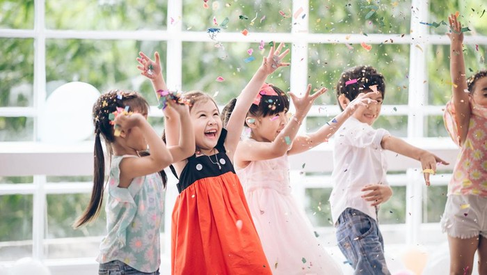 Happy child with Friendship in carnival party or Celebration Party birthday or New Year Christmas