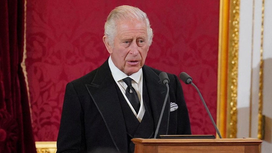 Britain's King Charles III speaks during the Accession Council at St James's Palace, where he is formally proclaimed Britain's new monarch, following the death of Queen Elizabeth II, in London, Britain September 10, 2022.  Jonathan Brady/Pool via REUTERS