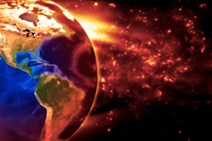 Concept image of the earth Slowly Burning with pollution, showing North central and south america. Earth based on Nasa image.