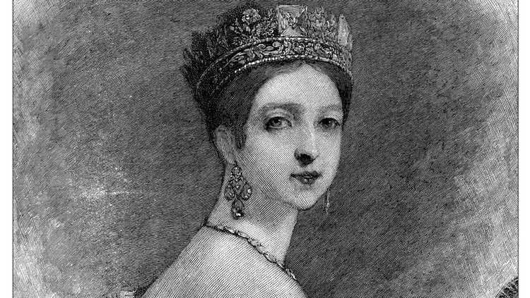 Antique illustration of Queen Victoria at her coronation