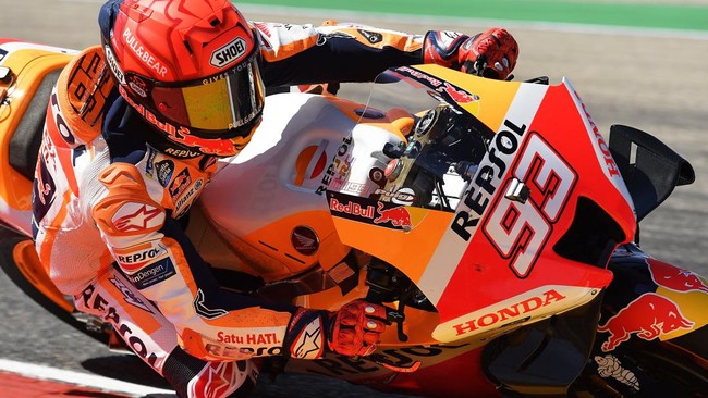 Marc Marquez memberikan komentar soal insiden kecelakaan Fabio Quartararo di MotoGP Aragon 2022 di Sirkuit MotorLand, Minggu (18/9).