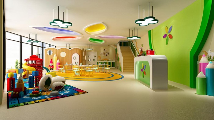 3d render of kindergarten room, kids school interior