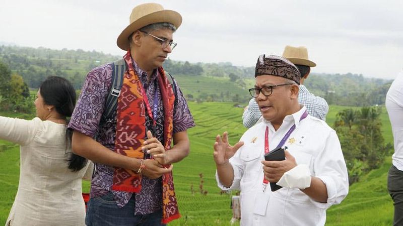 Delegasi Agriculture Ministers Meeting (AMM) G20 melakukan field trip ke sawah terasering Subak Jatiluwih