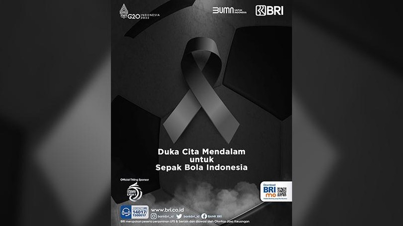 PT Bank Rakyat Indonesia (Persero) Tbk menyesali kejadian yang terjadi pada pertandingan Liga 1 antara Arema FC dan Persebaya Surabaya di Stadion Kanjuruhan.