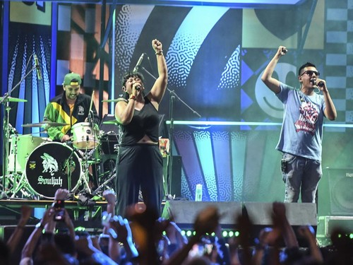 Grup musik Souljah tampil pada hari pertama Synchronize Fest 2022 di Gambir Expo Kemayoran, Jakarta, Jumat (7/10/2022). Ajang festival musik Synchronize Fest 2022 berlangsung pada tanggal 7-9 Oktober di Gambir Expo Kemayoran, Jakarta yang menghadirka