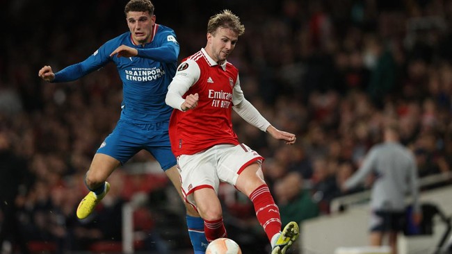 Arsenal lolos ke fase gugur Liga Europa usai kalahkan PSV Eindhoven 1-0 di Stadion Emirates, London, Kamis (20/10) meski belum dipastikan lolos babak 16 besar.
