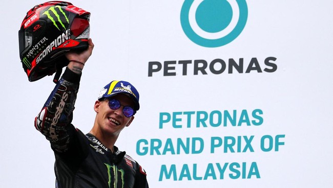 Fabio Quartararo menuai pujian setelah mampu menjaga peluang juara dengan kondisi jari retak di MotoGP Malaysia 2022, Minggu (23/10).