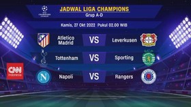 VIDEO: Jadwal Liga Champions Grup A-D di Rabu Malam & Kamis Dini Hari