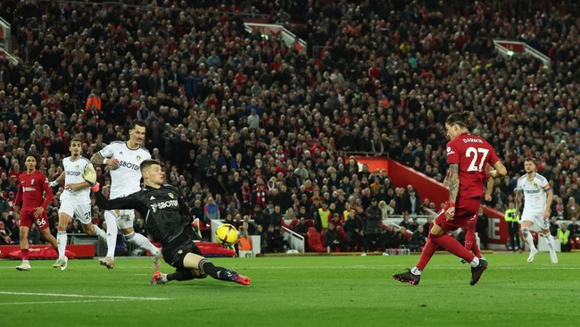 Liverpool tumbang di hadapan Leeds United dalam laga Liga Inggris di Anfield, Minggu (30/10) dini hari WIB.