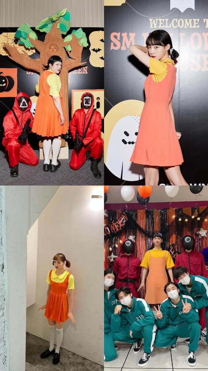 2021 memang tahunnya Squid Game! Siapa sih yang nggak kenal dengan boneka iconic di serial Netflix ini? Nggak ingin ketinggalan tren, para selebriti Korea beramai-ramai berdandan sebagai karakter Squid Game yang mendunia itu./ Foto: kpopmap.com