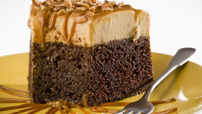Vanilla Flan Cake with cajeta caramel and pecan