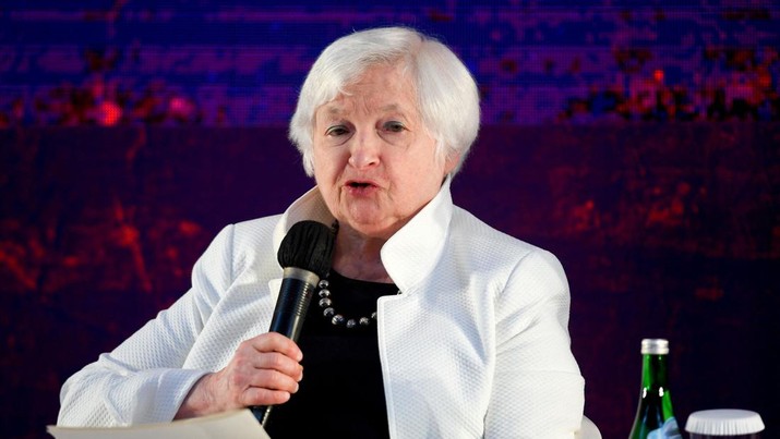US Treasury Secretary Janet Yellen speaks during a meeting on the sidelines of the G20 summit in Jimbaran on the Indonesian resort island of Bali on November 14, 2022. (Photo by SONNY TUMBELAKA / AFP) (Photo by SONNY TUMBELAKA/AFP via Getty Images)