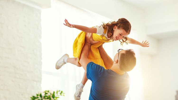 Ilustrasi Ayah dan Anak Father's day. Happy family daughterhugs his dad on holiday