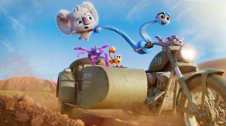 BACK TO THE OUTBACK - (L-R Top Row) Tim Minchin as Pretty Boy, Isla Fisher as Maddie, and Miranda Tapsell as Zoe (L-R Bottom Row) Guy Pearce as Frank and Angus Imrie as Nigel. NETFLIX © 2021