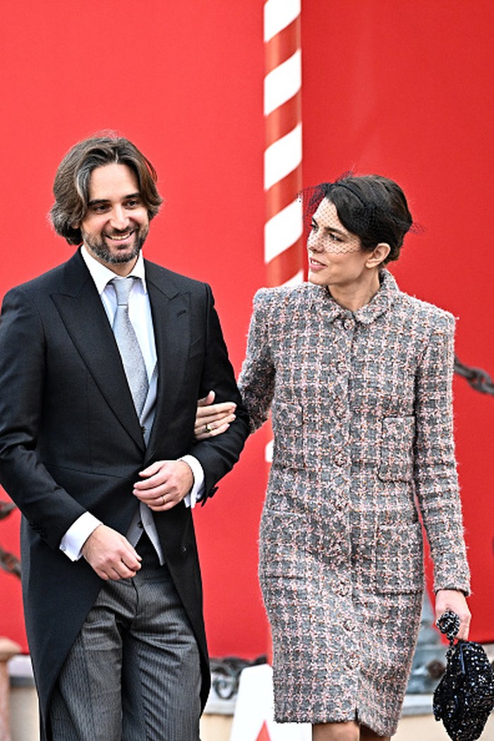 MONTE-CARLO, MONACO - NOVEMBER 19: (EDITORS NOTE : NO TABLOIDS). Dimitri Rassam and Charlotte Casiraghi Rassam attend the Monaco National Day on November 19, 2022 in Monte-Carlo, Monaco. (Photo by PLS Pool/Getty Images)
